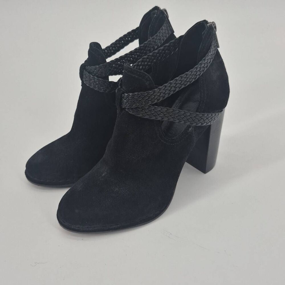 Frye Suede Margaret Braid Shootie Ankle Boots Block Heel Black size 8.5